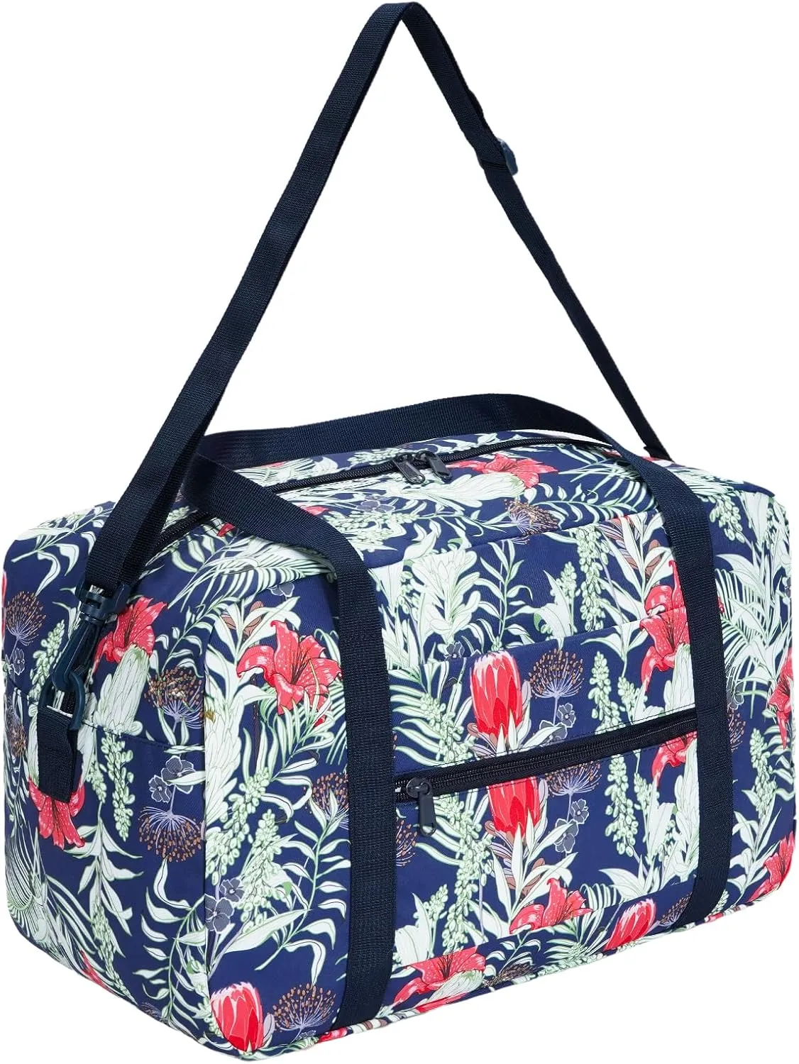 Small Cabin Bag 40x20x25 for Ryanair Airlines Foldable Underseat Travel Bag with Shoulder Strap Lightweight Weekender Duffel Holdall Hand Luggage Bag 20L (Floral Blue)