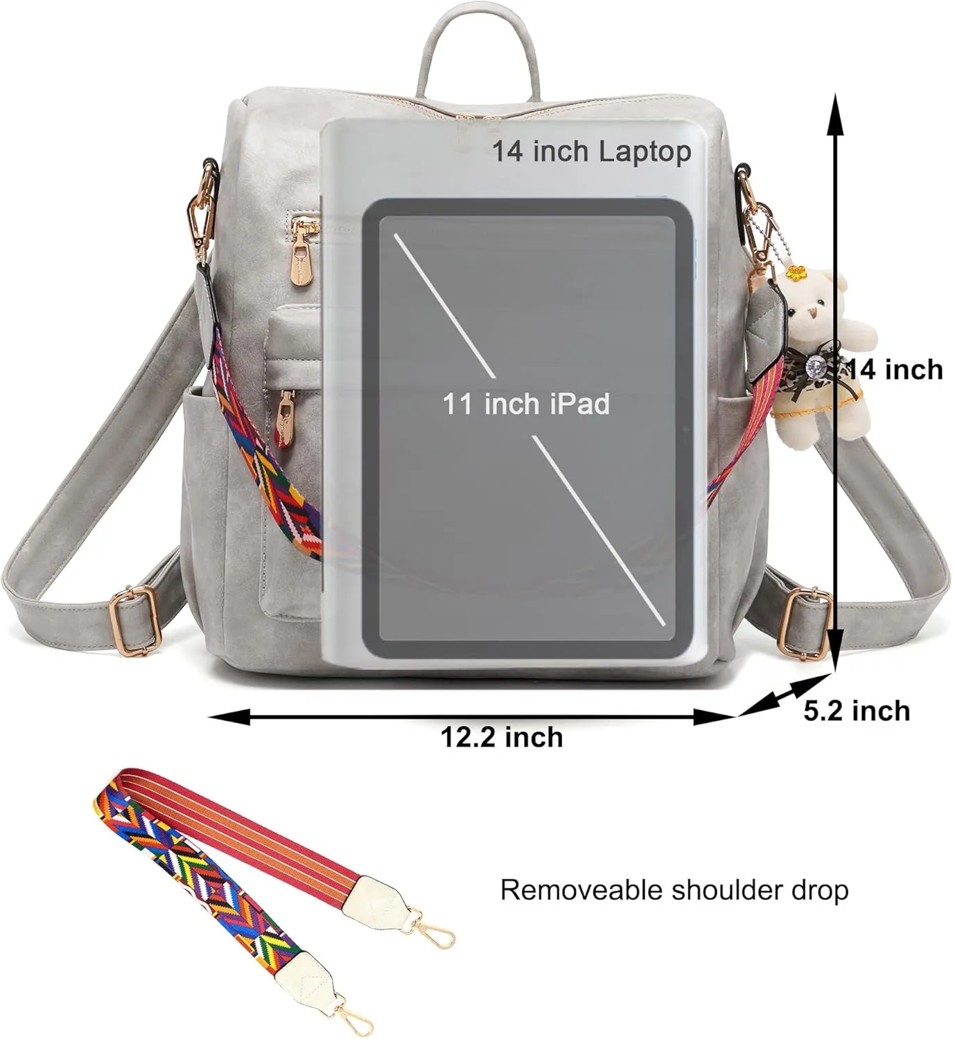 Soperwillton Women Backpack Purse Multipurpose Design Handbags Shoulder Bag PU Leather Travel bag Backpack Set 2pcs