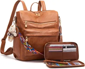 Soperwillton Women Backpack Purse Multipurpose Design Handbags Shoulder Bag PU Leather Travel bag Backpack Set 2pcs