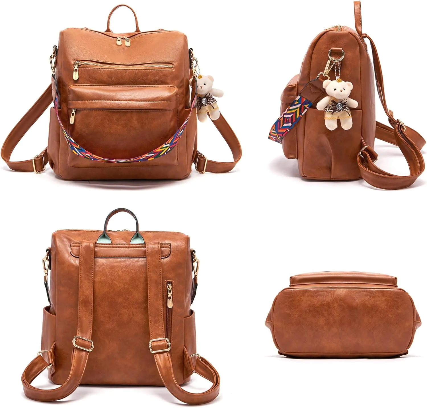 Soperwillton Women Backpack Purse Multipurpose Design Handbags Shoulder Bag PU Leather Travel bag Backpack Set 2pcs