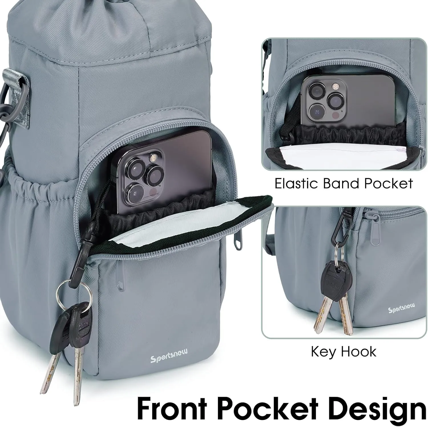 sportsnew Water Bottle Holder with Strap 32oz 40oz Insulated Water Bottle Carrier Sling Bag with Phone Pocket Crossbody