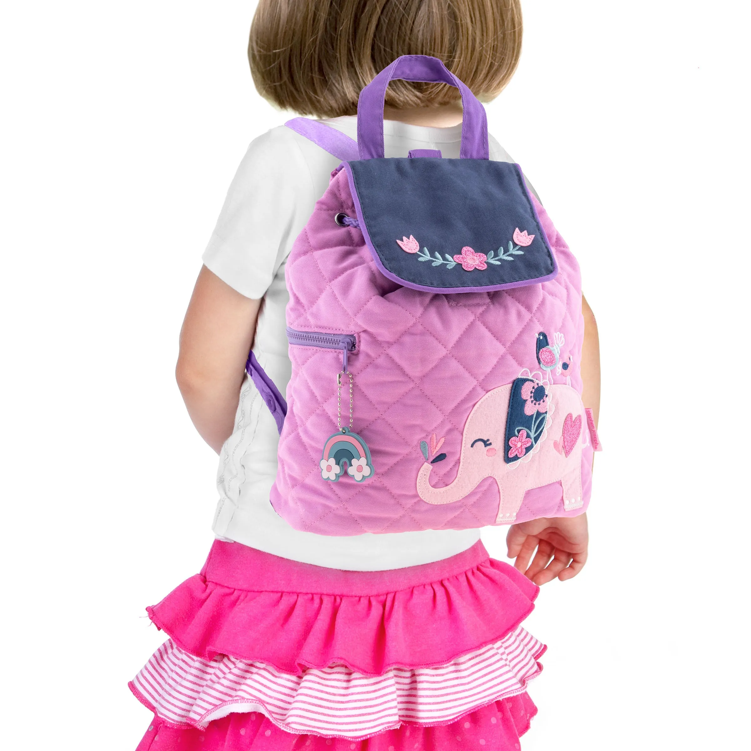 Stephen Joseph Embroidered Quilted Backpack for Toddlers, Elephant