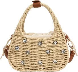 Straw Purses for Women Trendy Summer Woven Tote Bag Straw Basket Crossbody Wicker Purses and Handbags with Bamboo Handle