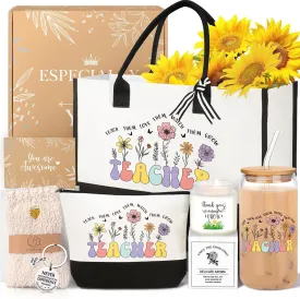 Teacher Appreciation Gifts, Best Teacher Gifts for Women, End of Year Teachers Gift from Student, Teachers Birthday Retirement Christmas Thank You Gift Baskets for Women, Canvas Tote Bag