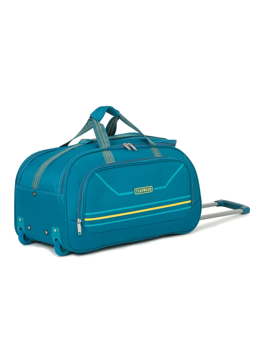 Teal Printed Medium Duffel Trolley Bag