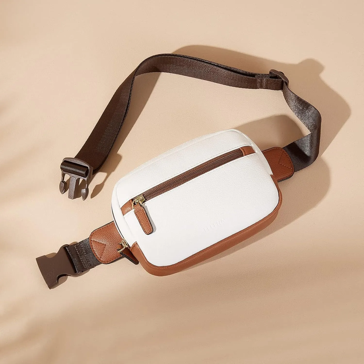 Telena Belt Bag for Women PU Leather Fanny Pack Crossbody Bags for Women Waist Bag with Adjustable Strap, Beige Brown