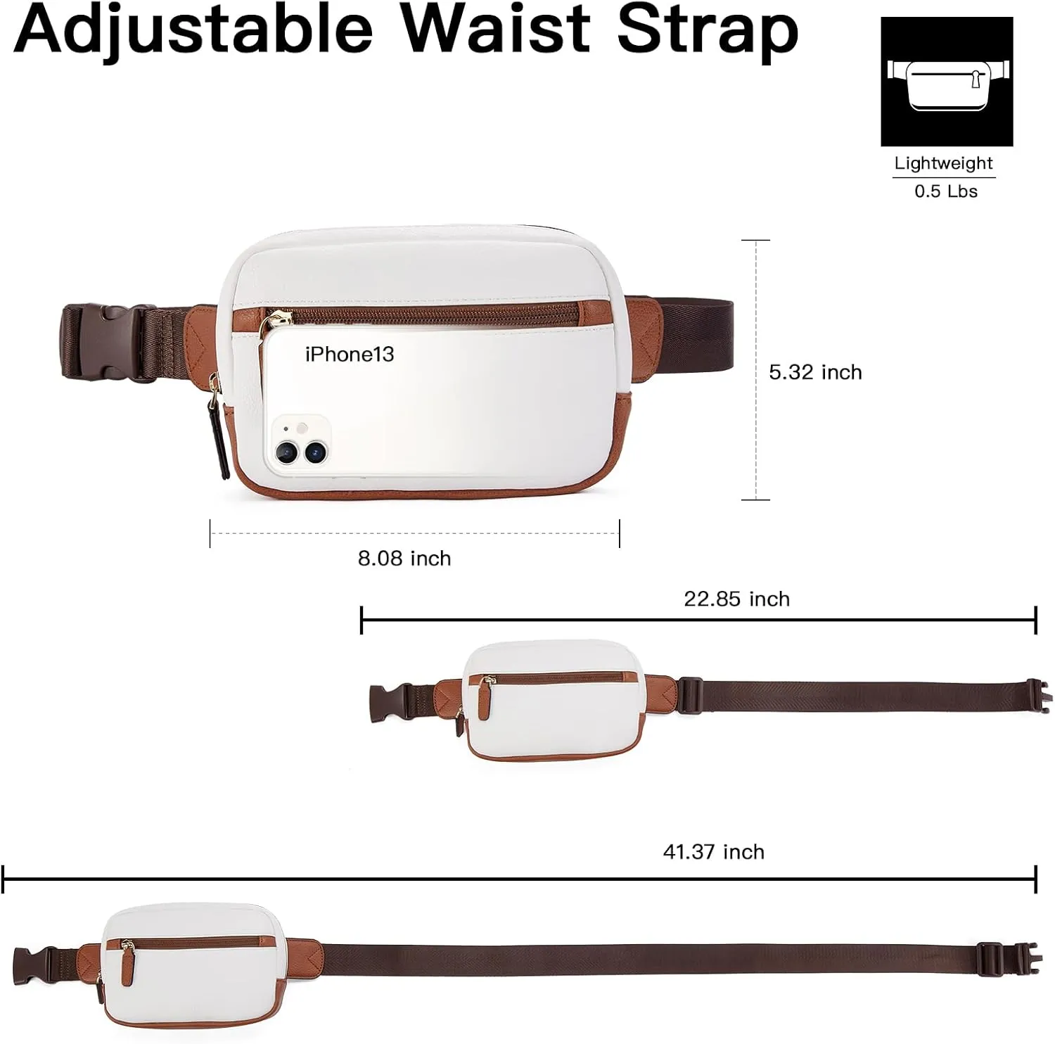 Telena Belt Bag for Women PU Leather Fanny Pack Crossbody Bags for Women Waist Bag with Adjustable Strap, Beige Brown