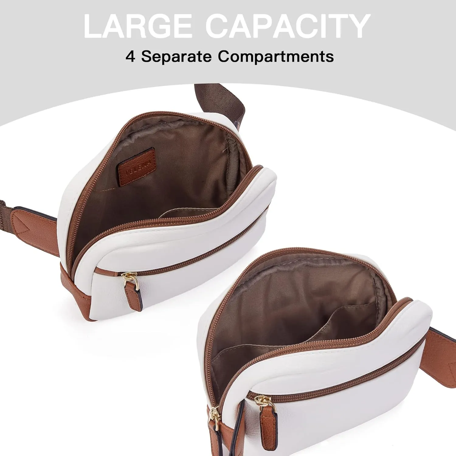 Telena Belt Bag for Women PU Leather Fanny Pack Crossbody Bags for Women Waist Bag with Adjustable Strap, Beige Brown