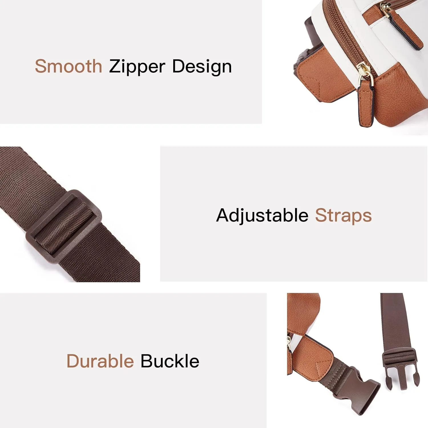 Telena Belt Bag for Women PU Leather Fanny Pack Crossbody Bags for Women Waist Bag with Adjustable Strap, Beige Brown