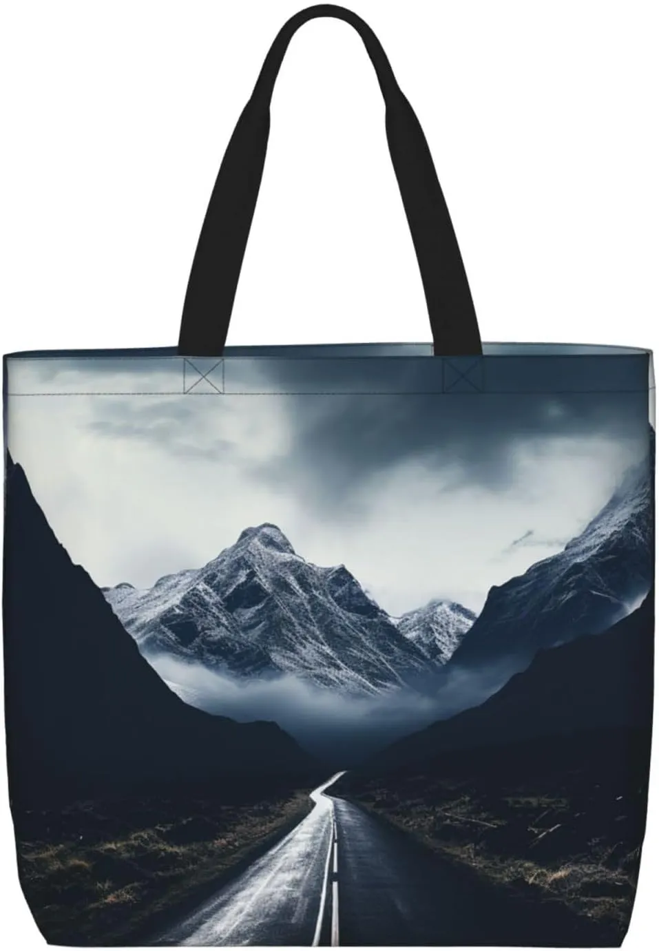 Tote Bag for Women Dark road to mountains Shoulder Bag with Zipper Handbag Large Capacity Reusable Grocery Bag