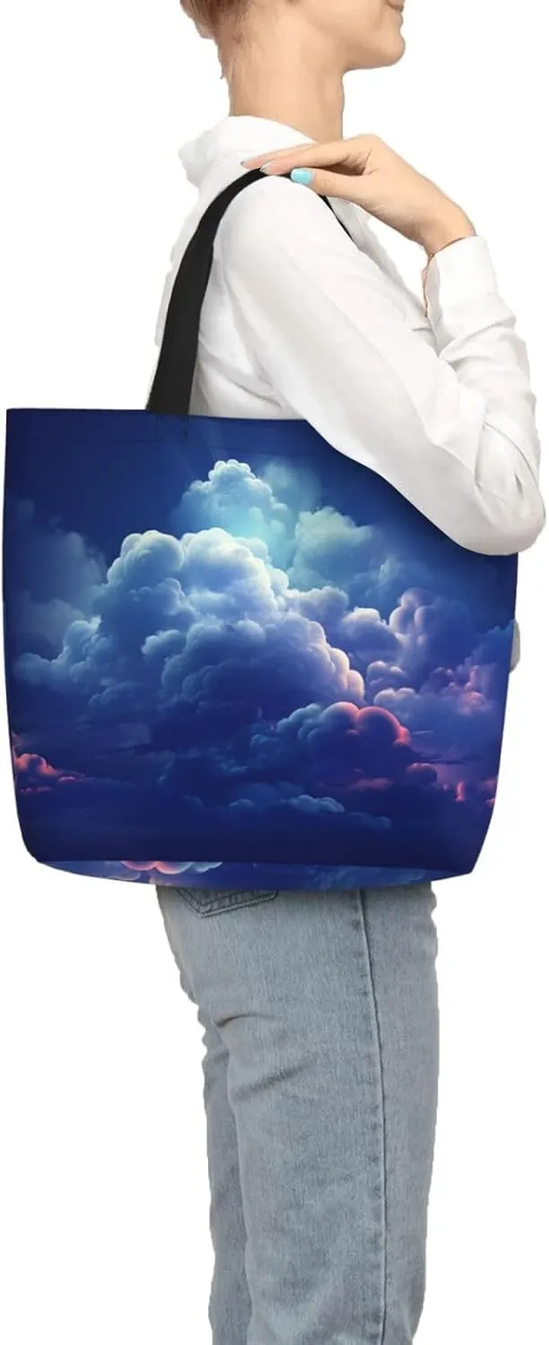 Tote Bag for Women Dark road to mountains Shoulder Bag with Zipper Handbag Large Capacity Reusable Grocery Bag