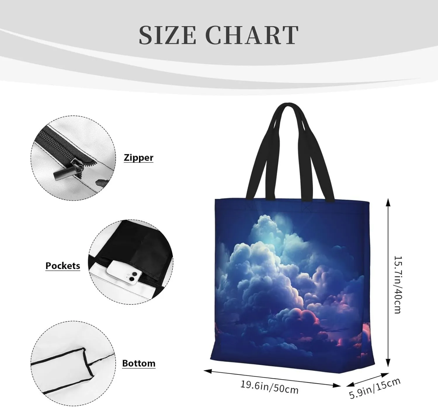 Tote Bag for Women Dark road to mountains Shoulder Bag with Zipper Handbag Large Capacity Reusable Grocery Bag