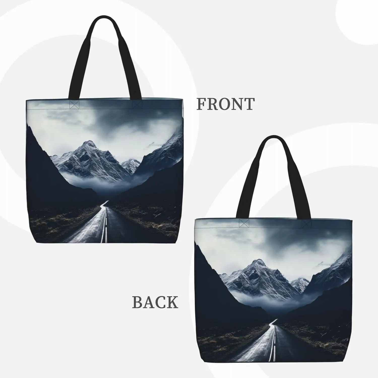 Tote Bag for Women Dark road to mountains Shoulder Bag with Zipper Handbag Large Capacity Reusable Grocery Bag