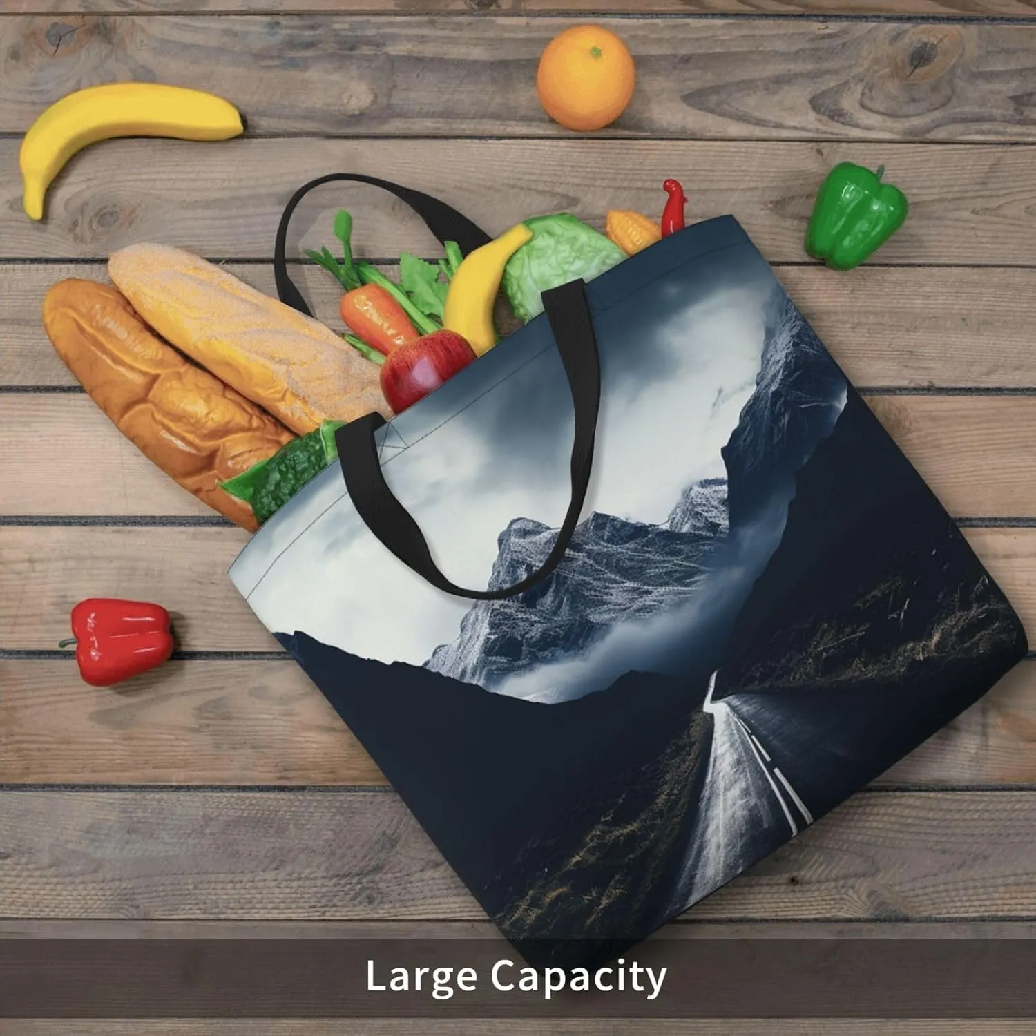 Tote Bag for Women Dark road to mountains Shoulder Bag with Zipper Handbag Large Capacity Reusable Grocery Bag
