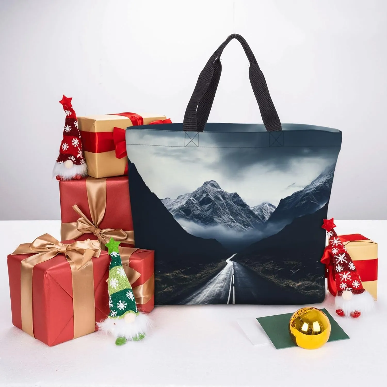 Tote Bag for Women Dark road to mountains Shoulder Bag with Zipper Handbag Large Capacity Reusable Grocery Bag