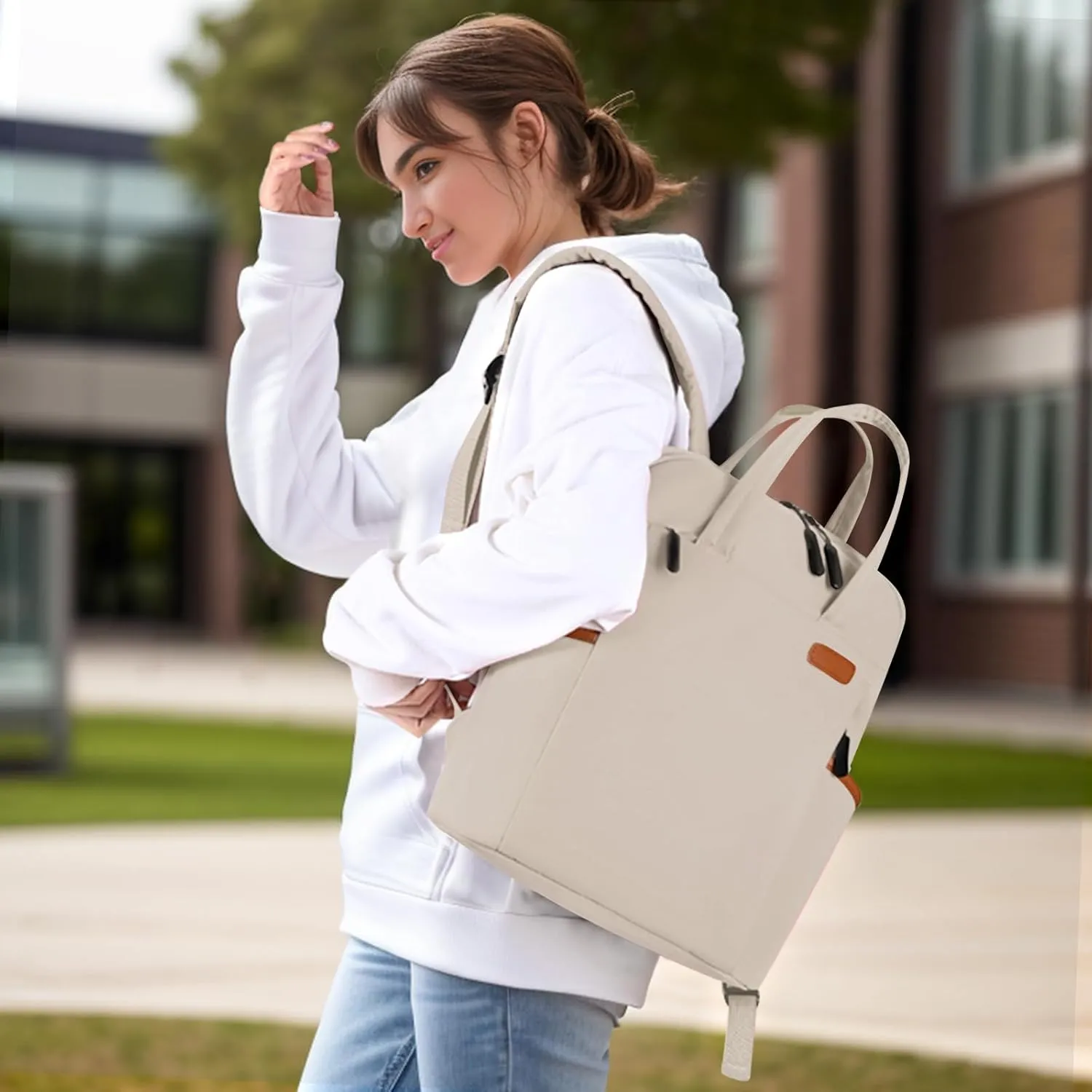 Travel Backpack for Women Laptop Backpack Large Capacity Resistant Casual Daypack for Work Business Weekender Hiking (Off white)