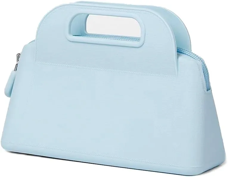Travel Makeup Bag, Silicone Cosmetic Bags for Women, Cosmetic Organizer Case with Zipper, Waterproof Travel Toiletry Bag Skincare Pouch with Handle (Bule)