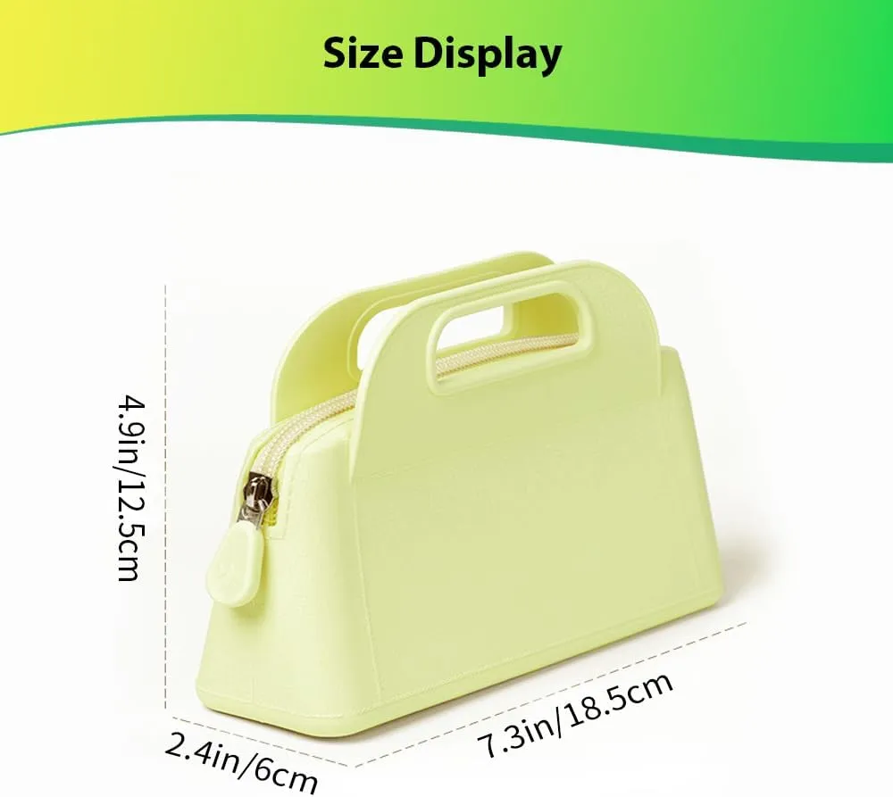 Travel Makeup Bag, Silicone Cosmetic Bags for Women, Cosmetic Organizer Case with Zipper, Waterproof Travel Toiletry Bag Skincare Pouch with Handle (Green)