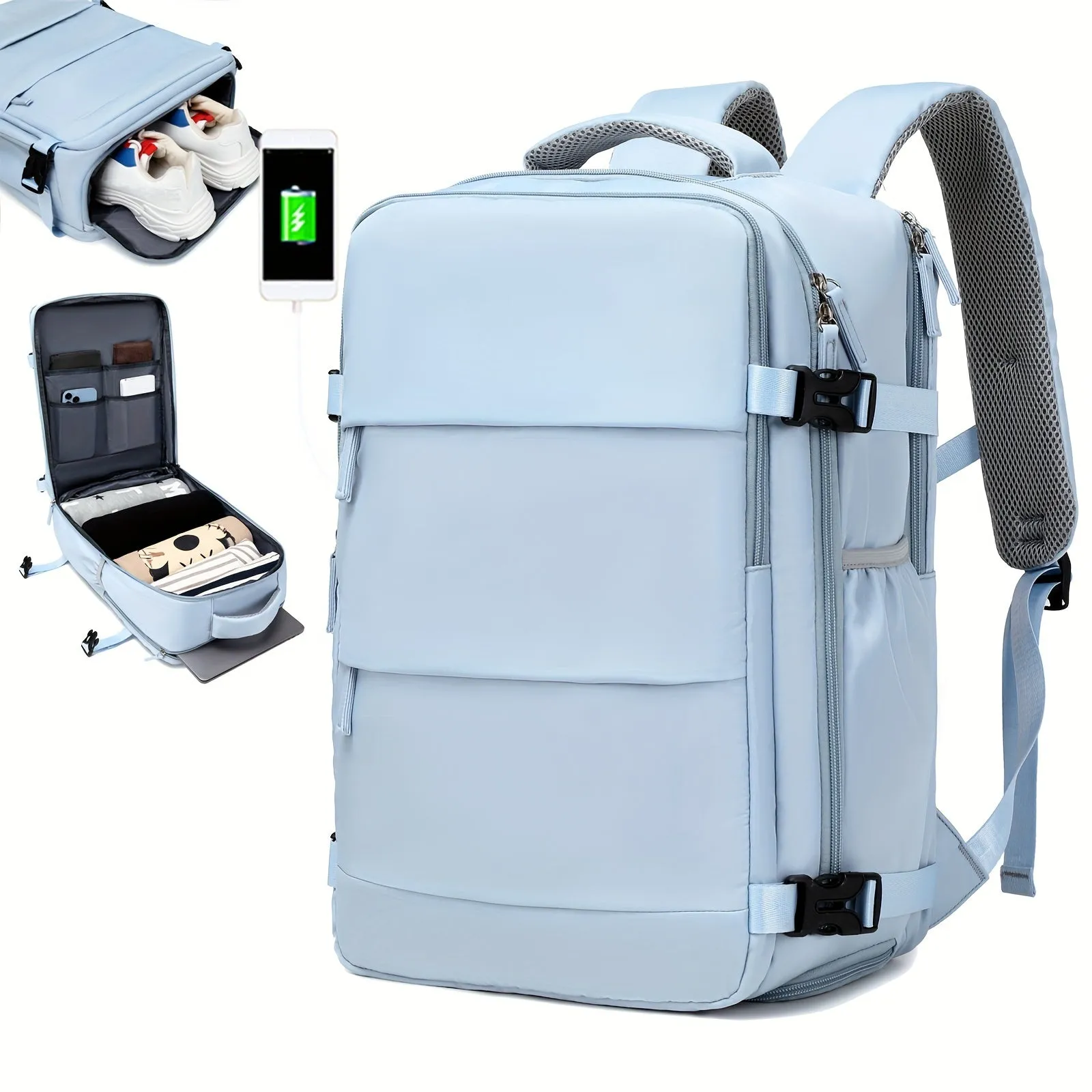 Waterproof Mens Travel Backpack with Shoe Compartment and Laptop Sleeve