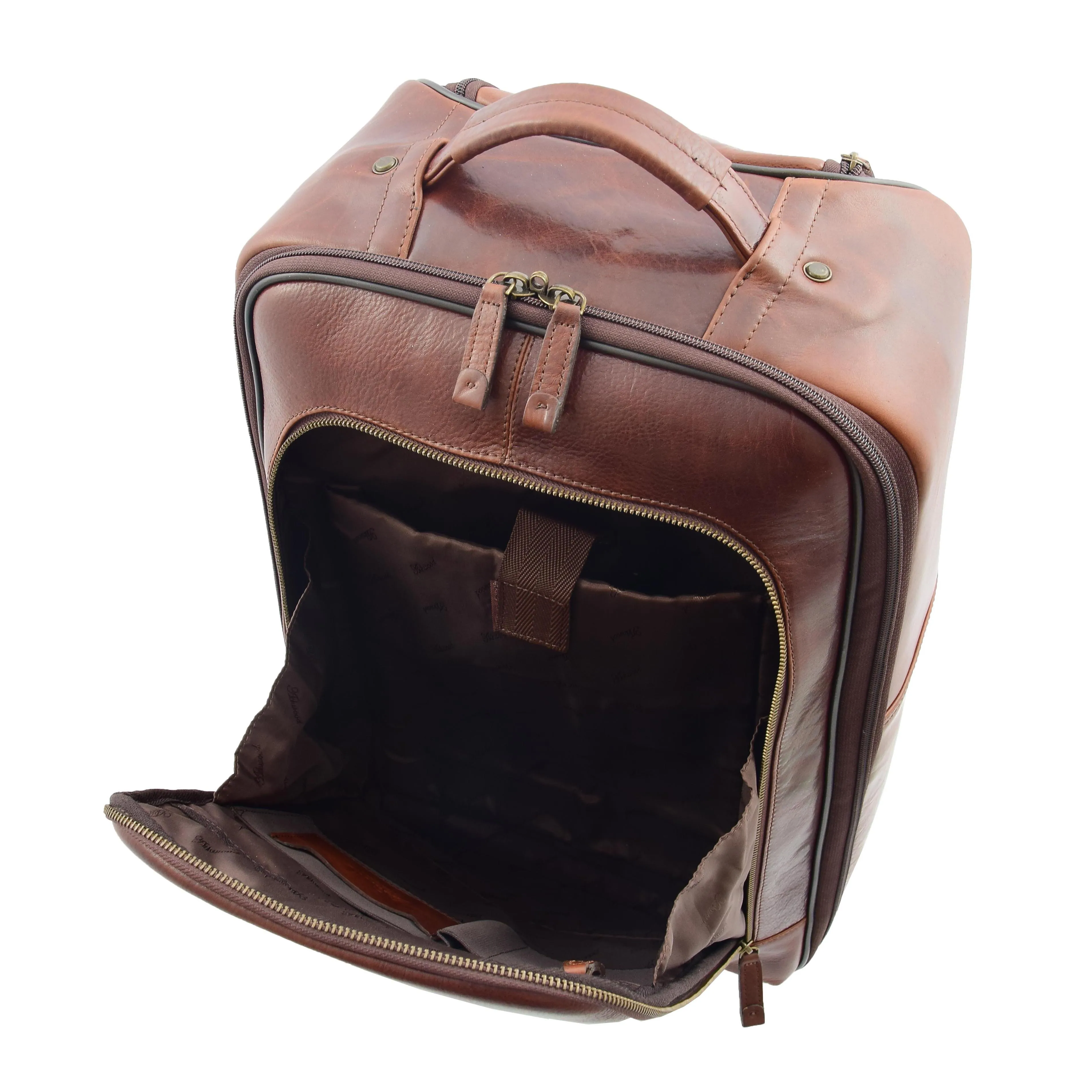 Wheeled Cabin Suitcase Real Brown Leather Luggage Travel Bag Carlos