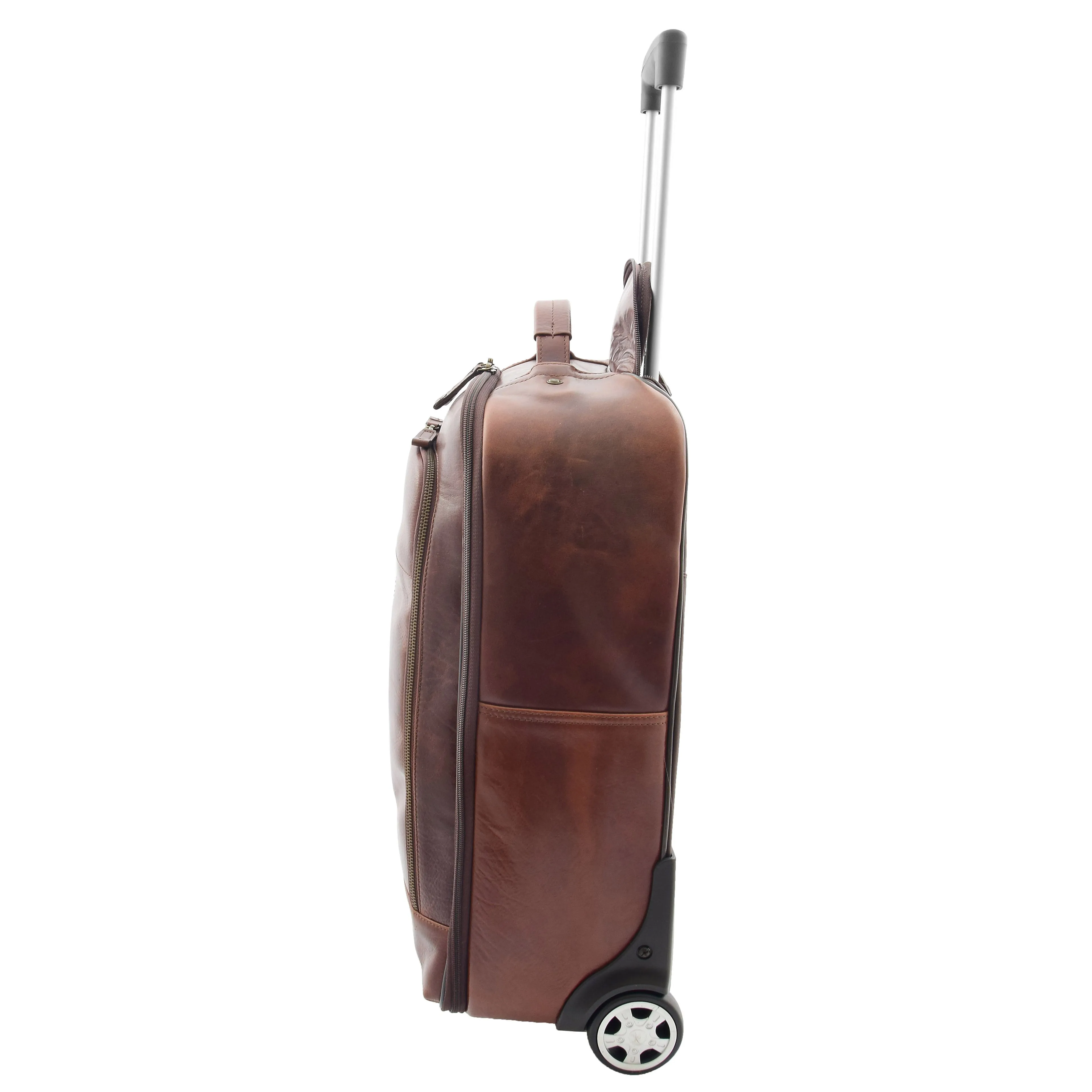 Wheeled Cabin Suitcase Real Brown Leather Luggage Travel Bag Carlos