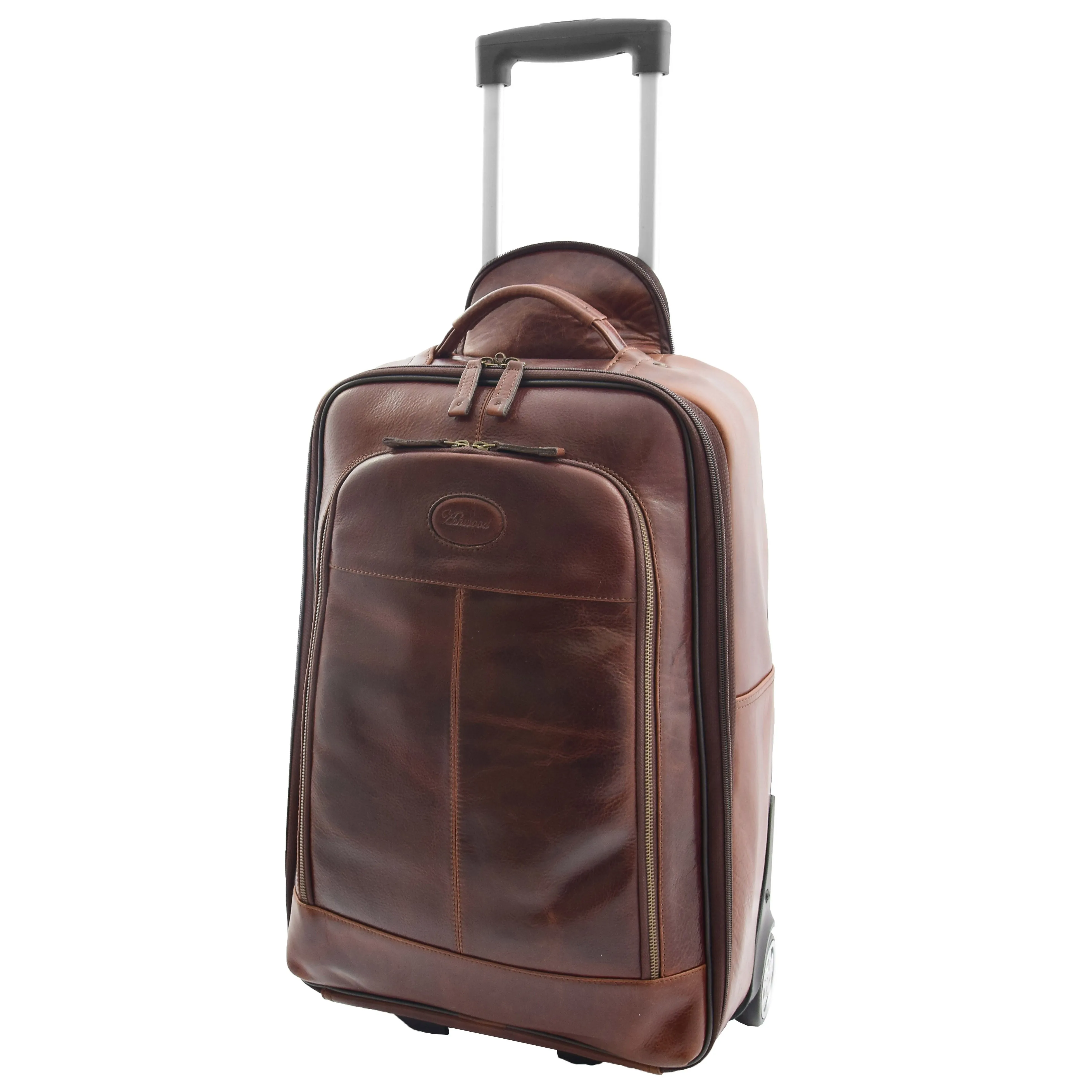 Wheeled Cabin Suitcase Real Brown Leather Luggage Travel Bag Carlos
