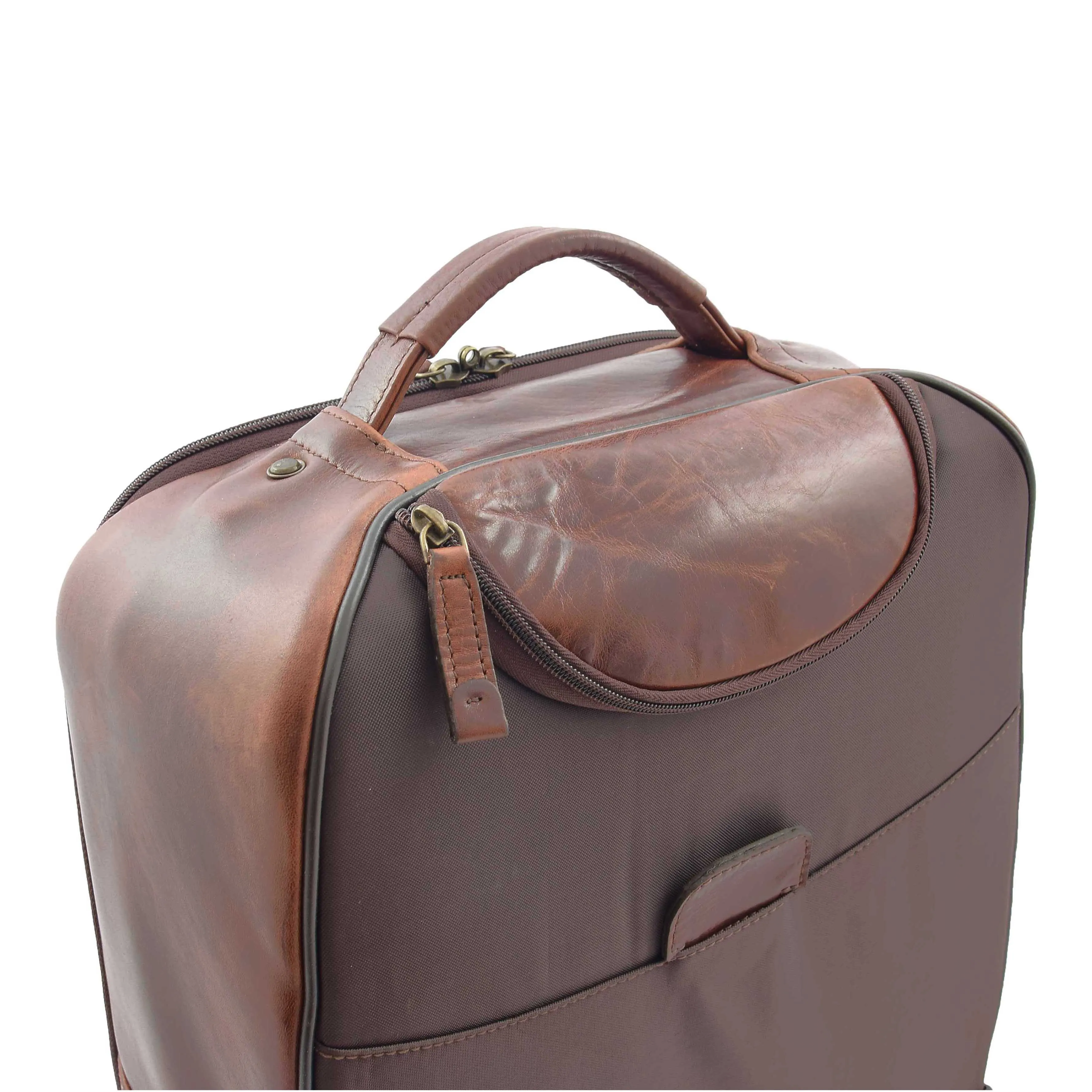 Wheeled Cabin Suitcase Real Brown Leather Luggage Travel Bag Carlos