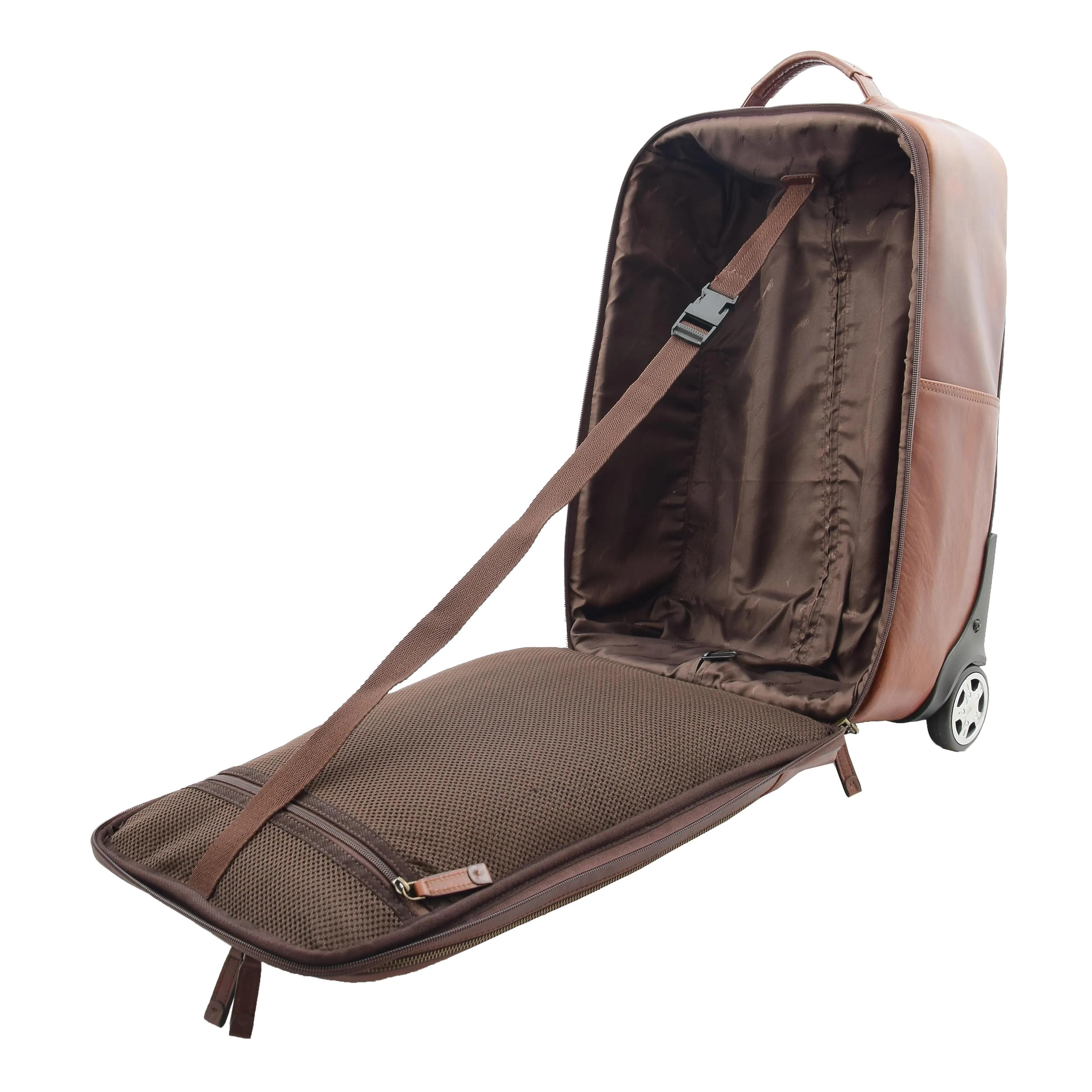 Wheeled Cabin Suitcase Real Brown Leather Luggage Travel Bag Carlos