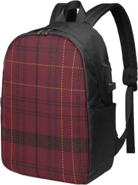 Williams Of Wales Clan Family Tartan Usb Travel Laptop Backpack  Durable Polyester Backbag With Charging Port & Headphone Jack