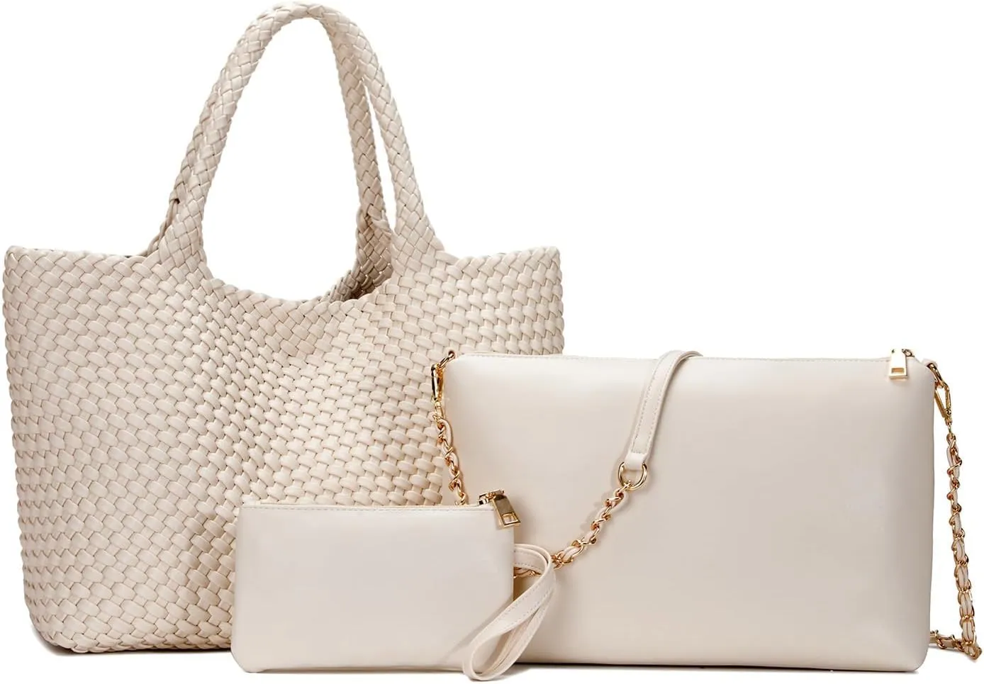 Woven Tote Bag for Women Large Fashion Summer Beach Tote Bagsand Purses Braided Bags Three piece women's bag set