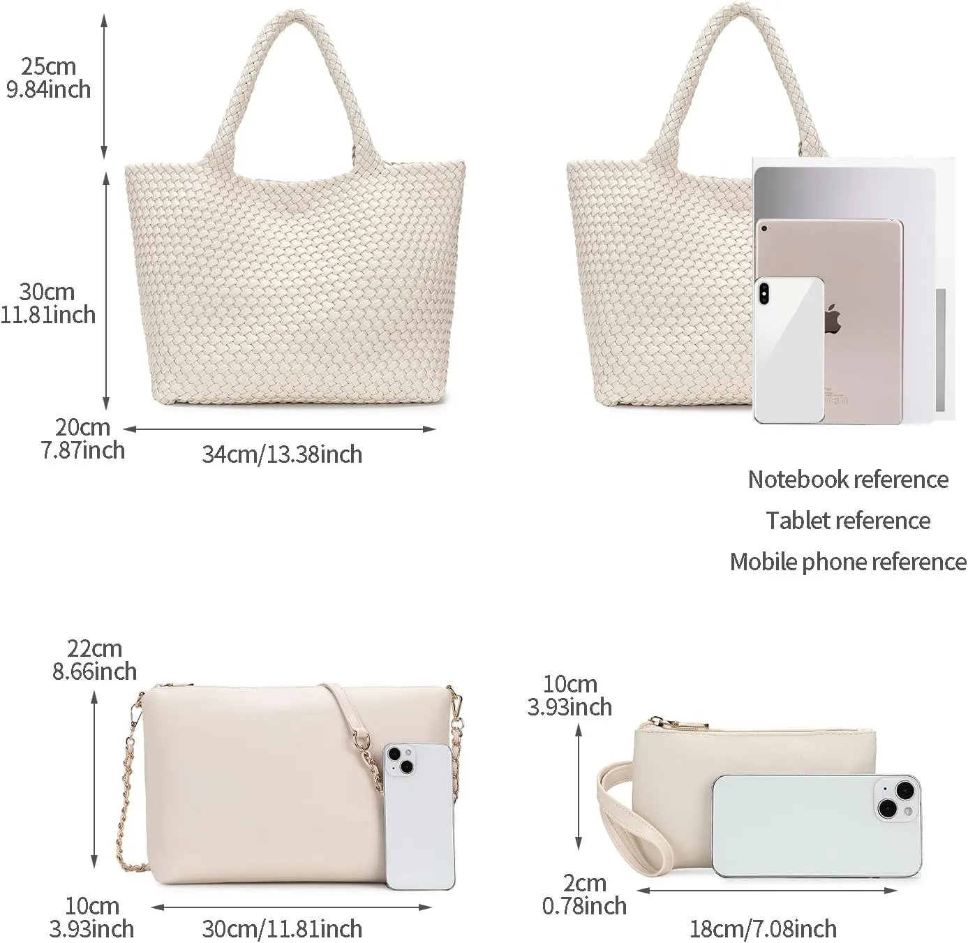 Woven Tote Bag for Women Large Fashion Summer Beach Tote Bagsand Purses Braided Bags Three piece women's bag set