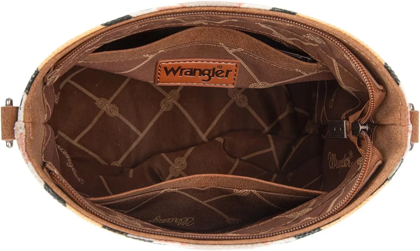 Wrangler Aztec Crossbody Bag for Women Southwestern Print Canvas Shoulder Purse with Distressed Look and Adjustable Strap