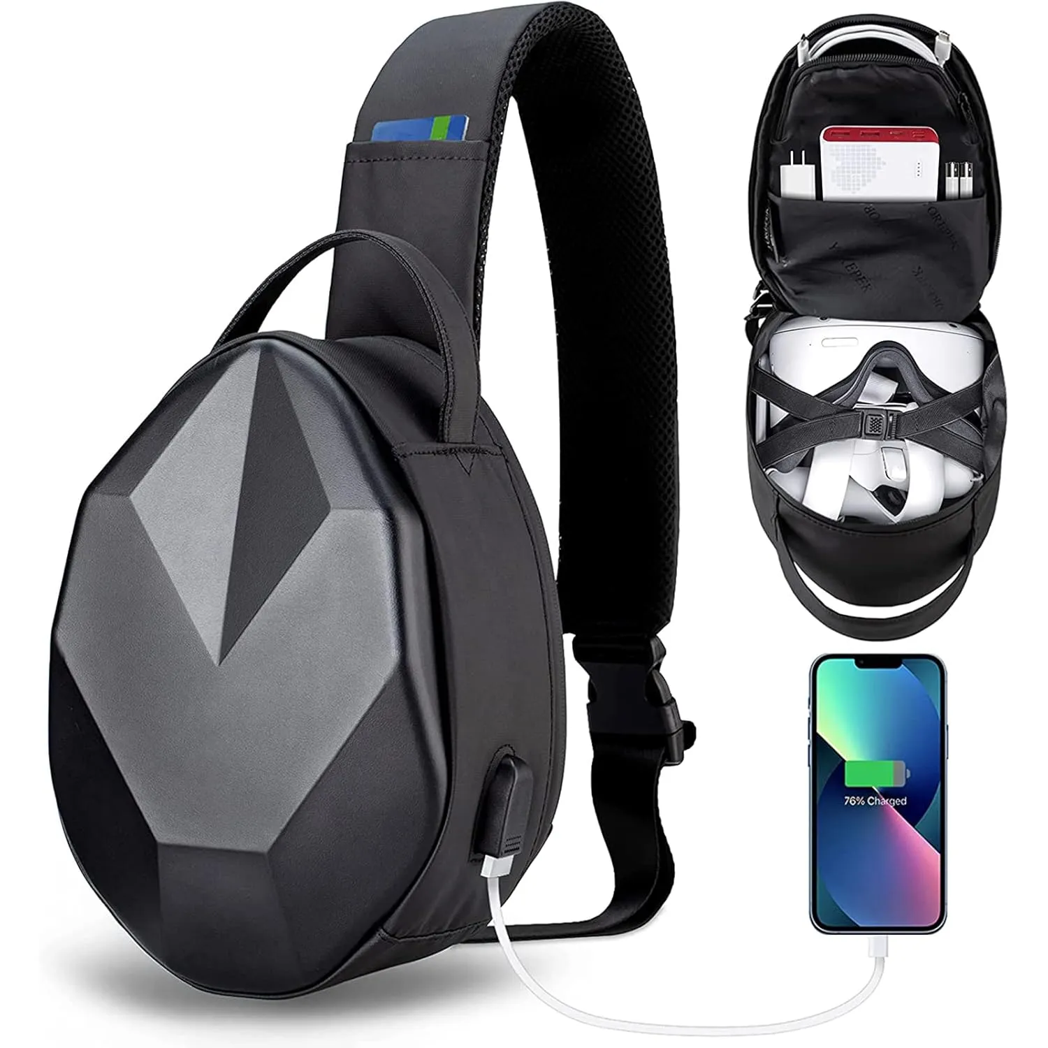 YOREPEK Carrying Case Compatible with Oculus Meta Quest 3/3S/2/Vision Pro, Hard Travel Bag fit for Meta Quest Pro Gaming Headset and Controllers, Lightweight Case with USB Charging Port